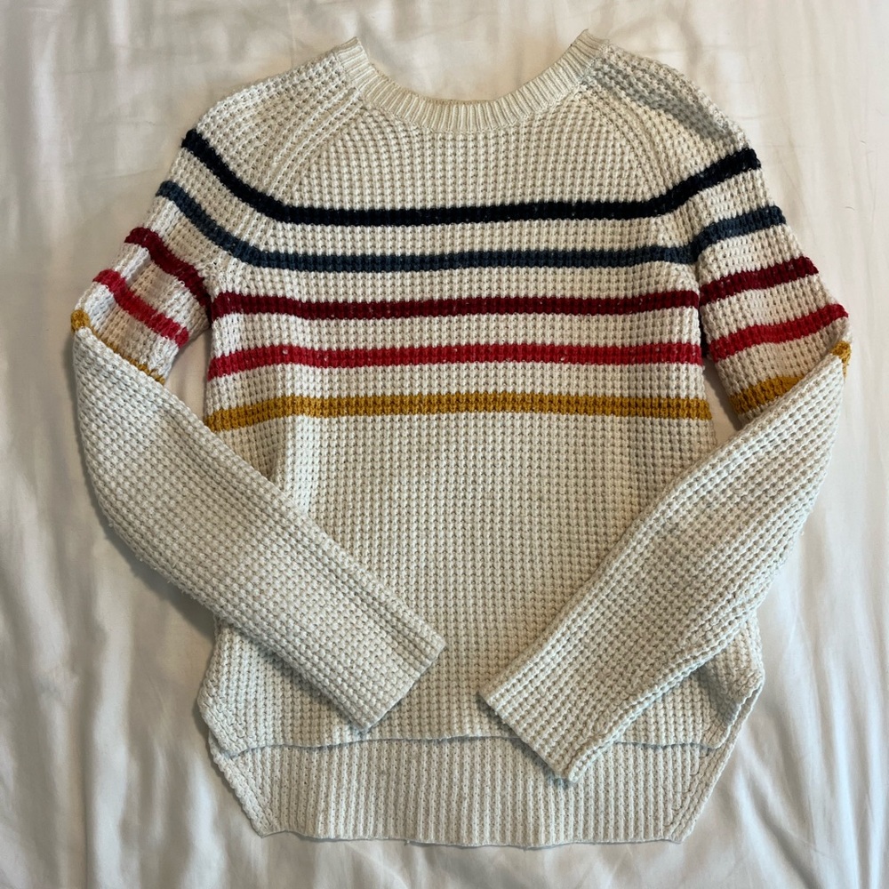 Marine Layer white and ranbow striped knit sweater